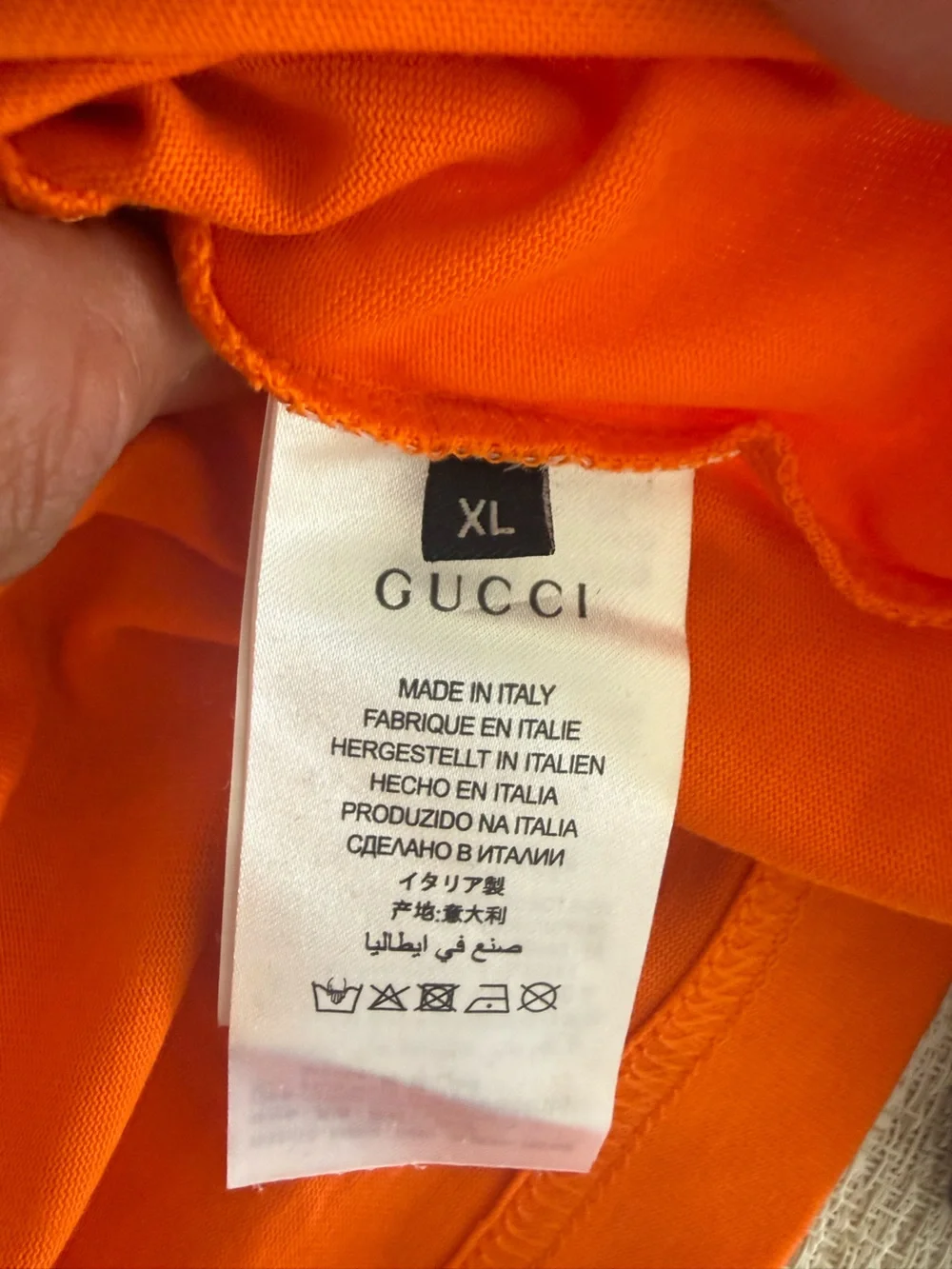 Gucci Orange Tee with Blue 'GUCCI TIGER' and Tiger Graphic